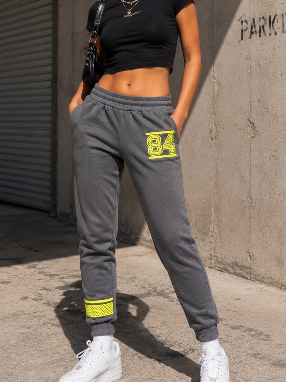 Black Neon Yellow 84 Jogger Sweatpants XS Athleisure Streetwear Activewear